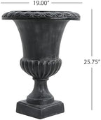 Christopher Knight Home Koma Patio Urn Planter, Mid-Century Modern Urn, Large Garden Pot, Floral Relief Design, MGO Outdoor Planter, Flower Urn with Drainage Hole for Backyard, Antique Black - Image 3