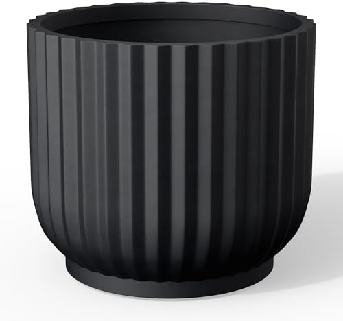 Kante Accent Round Pedestal Black Concrete Planter 14" Dia, Outdoor by Unknown