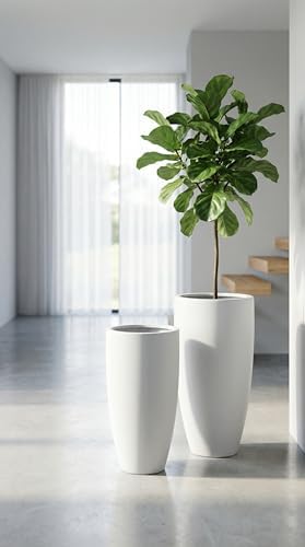 Tall 36" White Fiberglass Planter - Large Modern Lightweight Tapered Round Indoor/Outdoor Elegant Decorative Pot for Plants, Trees & Home Decor - 8" D x 16" W x 36.4" H - Image 7
