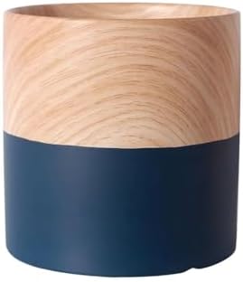 Plant Pot Cylindrical Planter Pot, with Saucers Tray and Drainage Holes Ceramic Flower Pot, Blue with Woodgrain Small Planter, for Balcony Living Room Bedroom Flower Pots by Unknown