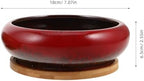 TOYANDONA Xmas 2pcs Vintage Ceramic Planter Pot with Tray, Round Shallow - Image 2