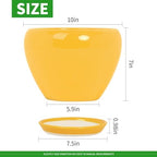 Deep Dream 10 Inch Plant Pot- Ceramic Planter Pot Round Plant Pots for Indoor Plants Outdoor Large Flower Pot with Drainage Holes & Trays, Yellow - Image 2