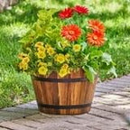 26 Inch Wood Whiskey Barrel Planter with Strong Metal Bands & Drainage Hole - Rustic Wooden Garden Pot for Indoor & Outdoor Use, Patio, Yard & Balcony Decor - Image 2