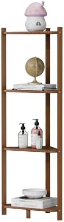 Wisuce Bamboo Small Corner Shelf Stand, 4-Tier Brown Corner Bookshelf - Image 7