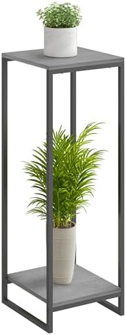 34" Tall 2-Tier Corner Plant Stand Indoor, Oak Grey by GreenLivingSpaces