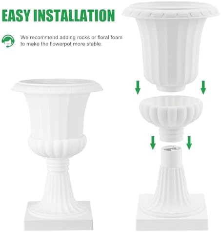 19.7" Tall Urn Planter, 2/4 Pack Large Plastic Outdoor Planters, Classic Round Flower Pot in Pure White for Front Porch, Patio, Garden, Entryway, Walkway, Indoor Outdoor Decoration White 4 - Image 3