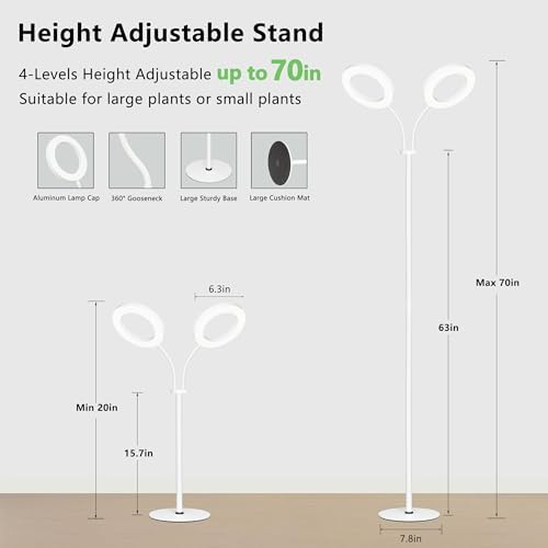 Grow Light for Indoor Plants, Full Spectrum LED Tall Plant Lights with Timer, Standing Floor Growing Lamp, Height Adjustable for Large Plants (White, 40w) - Image 4