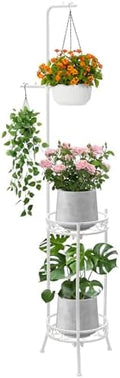 CZWL&HG Hanging Plant Stand Adjustable 2-Tier 72" Metal Shelf -Tall Indoor/Outdoor Plant Rack with Hangers for 4 Potted Flowers, Corner Shelf for Living Room & Patio (White) by CZWLHG