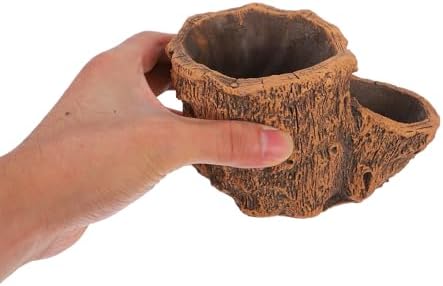 SHINEOFI Tree Stump Planter Brown Cement Pot for Succulent Cactus - Image 3