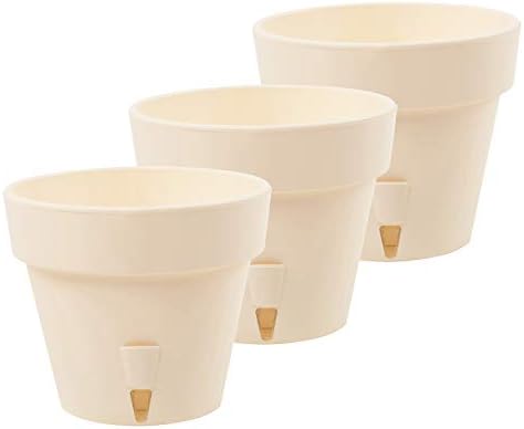 DECOPOTS - Pack of 3 - Self Watering Planter - Height 9.2 inches - Flower Pot with Bottom Watering Level Indicator for All House Plants, Flowers, Herbs (Diameter 9.2", Cream) by DecoPots-SelfWateringPots