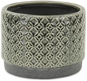 HomeRoots 7" Gray Geometric Ceramic Indoor Outdoor Round Pot Planter by Unknown