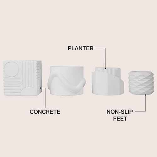 JONATHAN Y Romy Modern Minimalist Handmade Concrete Geometric Planter Set with Drainage Holes, Matte White (Set of 4) (PLN1005C-4SET) - Image 4