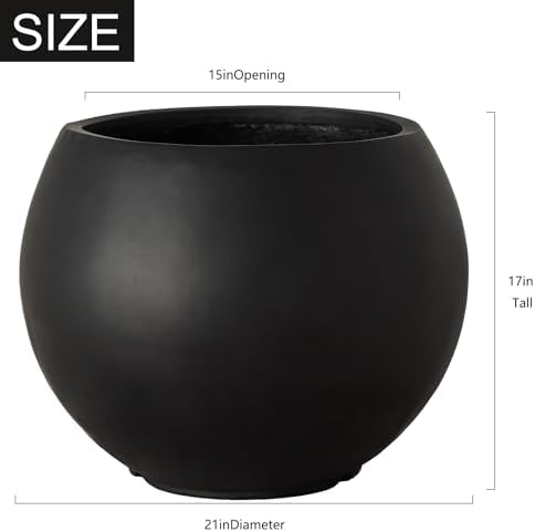 17 H x 21" Dia (15" Pot Opening) Black Round Fiberstone Tall Planter with Drainage Hole, Indoor/Outdoor Large Plant - Image 3