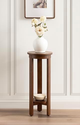 Kate and Laurel Foxford Modern Tiered Round Drink Table, 12 x 12 x 30, Walnut Brown, Transitional Two-Tier Circle Plant Stand for Use as Living Room Pedestal Table or Small Bedroom Nightstand - Image 4