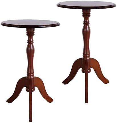 HLR Round Small End Table Set of 2, Wooden Pedestal Side Tables, Dark Brown by HomeDeservesaRelaxLiving