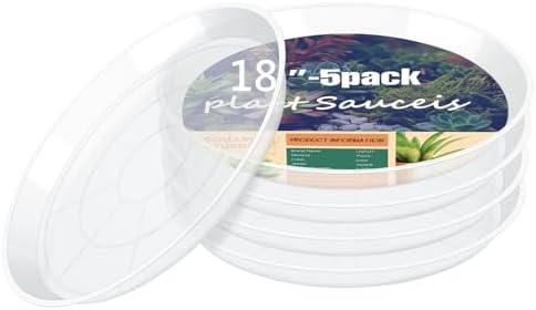 4 6 8 10 12 14 16 18 20 22 Inch Clear Plant Saucer, 5 Pack Durable Plastic Water Catcher Trays for Flower Pots, Plant Drip Trays for Indoor Outdoor Planter(18inch) by Unknown