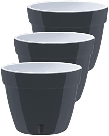 DECOPOTS - 3 Pack - Self Watering Planter - Modern Flower Pot with Water Level Indicator - 6.3" Tall - for All House Plants, Flowers, Herbs (Diameter 7.9", Graphite - White) by DecoPots-SelfWateringPots