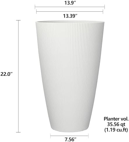 13.9 Inch Cream Recycled Resin Planter, Indoor/Outdoor Use, Easy-Drain Weather-Resistant Design - Image 4