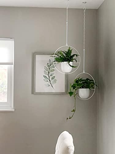 2 Pack Hanging Planters for Indoor Outdoor Plants Modern Metal Plant Hangers, Wall and Ceiling Hanging Plants Baskets Mid Century Minimalist Flower Pots Home Decor (White) - Image 4