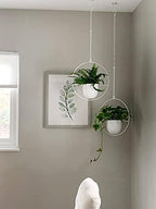 2 Pack Hanging Planters for Indoor Outdoor Plants Modern Metal Plant Hangers, Wall and Ceiling Hanging Plants Baskets Mid Century Minimalist Flower Pots Home Decor (White) - Image 4