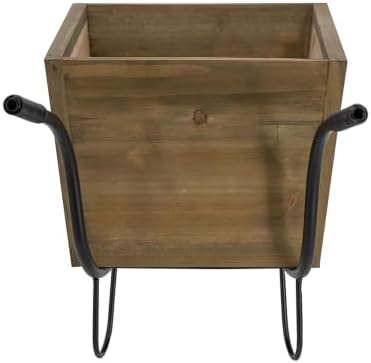 Wheelbarrow Planter with Iron Frame, 19.5 Inch, Brown and Black - Image 5