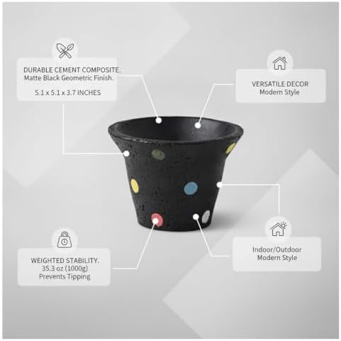 Modern Geometric Cement Planter Pot for Succulents, Heavy Matte Black Desktop Flower Pot for Cacti, Stable Indoor Shelf Decor, 5.1 Inch - Image 5