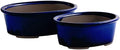 Wazakura Banko Series 2 PCS Blue Bonsai Pot Set with Drainage Holes, Made in Japan Ceramic Garden Planter Pack, Handmade Glazed Houseplant Bowl by WazakuraJapan