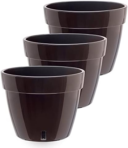 Gardenera 7.9" ASTI Self Watering Planter (Set of 3) in Black-Gold/Black - Modern Flower Pot with Water Level Indicator for All House Plants, Flowers, Herbs, Succulents and Hanging Plants by Gardenera