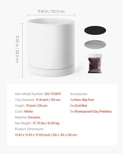 VEVOR Plant Pot, 12-Inch Ceramic Pots for Plants with Drainage Holes, Non-Slip Pads & Detachable Saucer, Modern Ceramic Flower Pots, Indoor and Outdoor Tree Planter Pot, Home & Office - Image 7