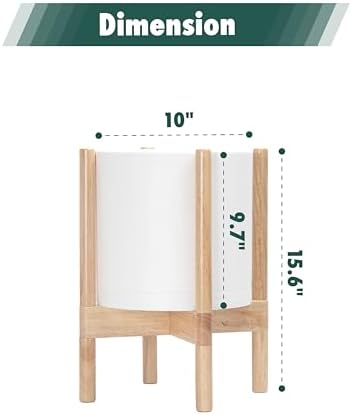 D'vine Dev Plastic Pot with Natural Wood Stand, White, 10 in, 55-C-M-1 - Image 3