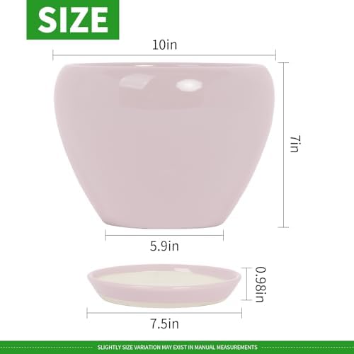 Deep Dream 10 Inch Plant Pot- Ceramic Planter Pot Round Plant Pots for Indoor Plants Outdoor Large Flower Pot with Drainage Holes & Trays, Pink - Image 2