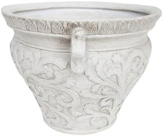 Christopher Knight Home Armis Round Concrete Planter, Indoor Outdoor Garden Plant Pot with Drainage Hole, Floral Relif Patio Urn Planter for Front Porch/Backyard, Outdoor Planter Box, Antique White - Image 7