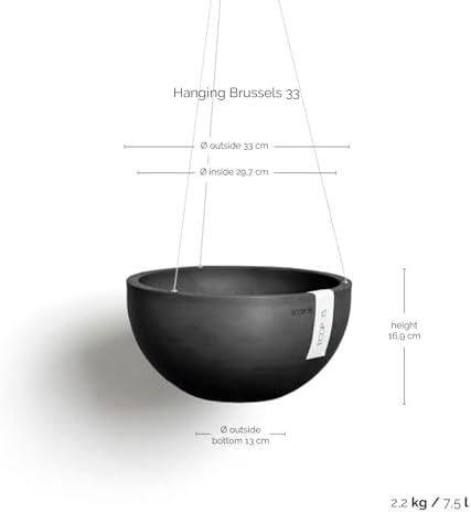 Ecopots Hanging Brussels Round Planter, Dark Grey, 13" - Image 3