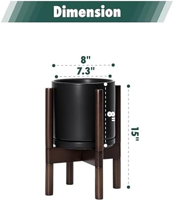 D'vine Dev Ceramic Pot with Walnut Wood Stand, Black, 8 in, 55-B-Y-2 - Image 3