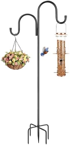 92 Inch Double Shepherds Hooks for Outdoor, Heavy Duty Bird Feeder Pole with 5 Prongs Base for Hanging Lantern, Hummingbird Feeder, Lightweight Plant, Shepherds Hook for Bird Feeders for Outside by MIUVIBENI