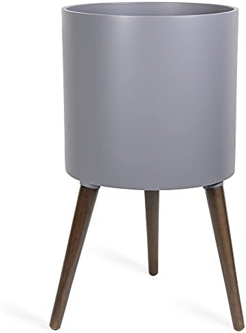 D'vine Dev 14 Inch Planter Pot with Wood Stand, Grey, 88-O-D-3 by DvineDevPlanterPotsandStand