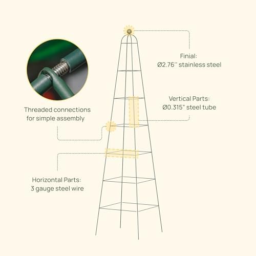 Vego Garden 9 ft Pyramid Obelisk Garden Trellis, Metal Rustproof Plant Support - Image 3