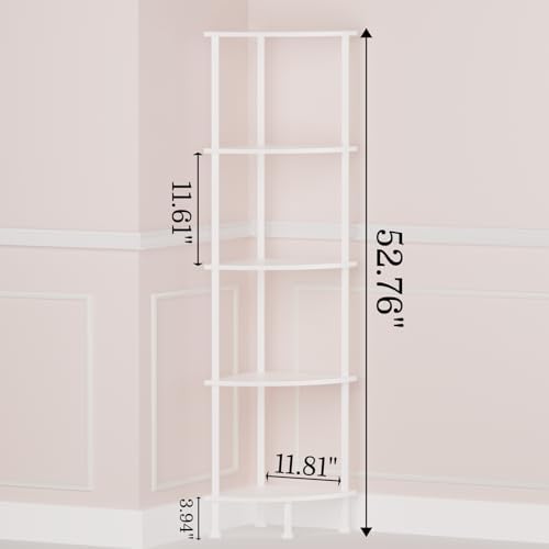 5-Tier Corner Shelf Stand, 52" Industrial Corner Display Rack for Living Room, Bookshelf, Tall Display Shelf, Plant Stand, Storage Standing Shelf for Bedroom, Bathroom, Kitchen, White - Image 3