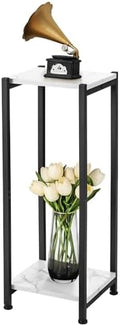 Dipion 31 Inch Tall Plant Stand Indoor,2 Tier Pedestal Stand,Marble White by CozyTimes
