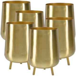 Serene Spaces Living 8" Gold Three Footed Planter, Stylish Iron Cachepot for Succulents, Cacti, Herbs, Mid-Century Inspired Indoor/Outdoor Pot, Living Room, Kitchen, Office, Made in India, Pack of 6 by SereneSpacesLiving