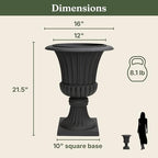 Urn Planters 22", Set of 2, Tall Stone-Resin Pedestal Planters for Outdoor Plants, Large Front Porch Decor, Patio Garden Pots, Outdoor Urns for Entryway, Porch & Deck, Black Plant Pot - Image 4