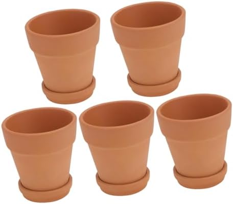 Wakauto Red Terracotta Succulent Pots with Saucers, Breathable Clay Plant Containers for Indoor and Outdoor Gardening, 8x8cm Flower Planters Set of 5 with Drainage and Water Absorption by Wakauto