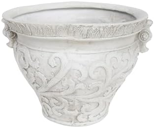 Christopher Knight Home Armis Round Concrete Planter, Indoor Outdoor Garden Plant Pot with Drainage Hole, Floral Relif Patio Urn Planter for Front Porch/Backyard, Outdoor Planter Box, Antique White - Image 4