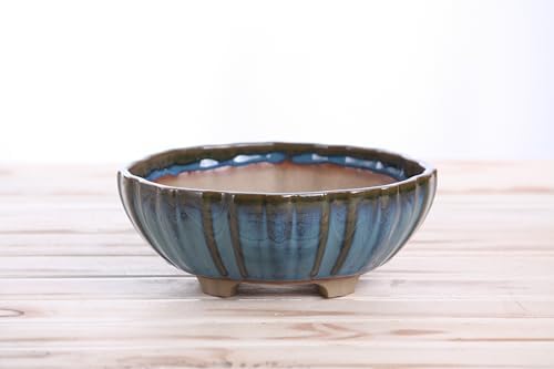 Willow Bonsai Ceramics Lily Bonsai Pot 7 Inch – Sculpted Rounded Ceramic Bonsai & Succulent Planter with Wavy Profile, High‑Fired Frost‑Proof Stoneware, Handmade in USA (Peacock, 7inch) - Image 2