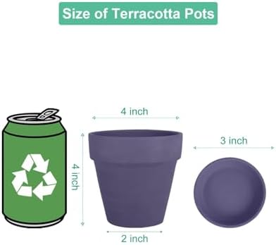 vensovo 4 Inch Purple Terracotta & Clay Pots with Saucer, 6 Pack - Image 2