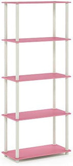 Furinno TURN-N-TUBE Storage Shelves, 5-Tier Book Shelf, Corner Shelf, Toolless Open Shelves, for Organization and Storage, Living Room, Garage, Home Office, Pink - Image 6