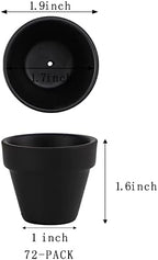 2 Inch Black Terracotta Pots Pack of 72 - Mini Clay Pot with Drainage Hole for Tiny Cactus Herb lithop, Small Succulent Planter Nursery Plant Pot for Windowsill, Cactus Plant, Crafts, Wedding Favors - Image 2
