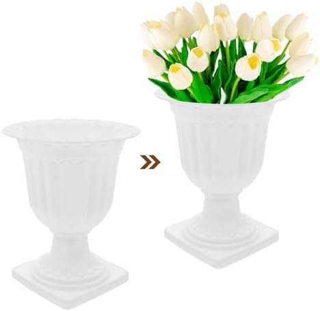 Abaodam 2pcs Urn Planter Flowerpot Flower Stand for Wedding Flower Pots Indoor Front Door Decorations Pots for Plants Tall Planter Outdoor Vase White, 6.7X5.5X5.5in - Image 3
