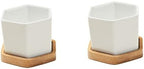 White Ceramic Hexagonal Succulent Pots Set of 2 with Bamboo Tray by HAKIDZEL