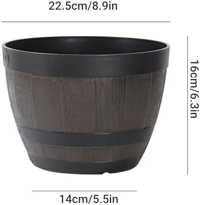 Barrel Planter 9 inch Whiskey Barrel Planter Plastic Plant Pot with Pre drilled Drainage Holes for Garden - Image 5